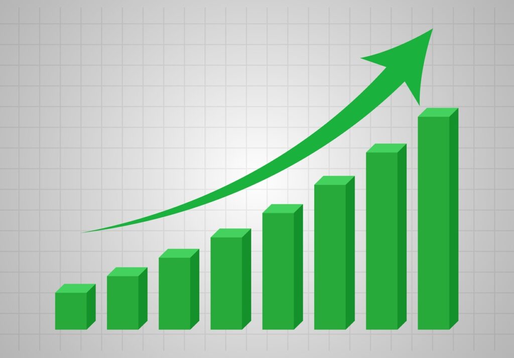3D bar graph growth and up arrow
