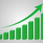 3D bar graph growth and up arrow