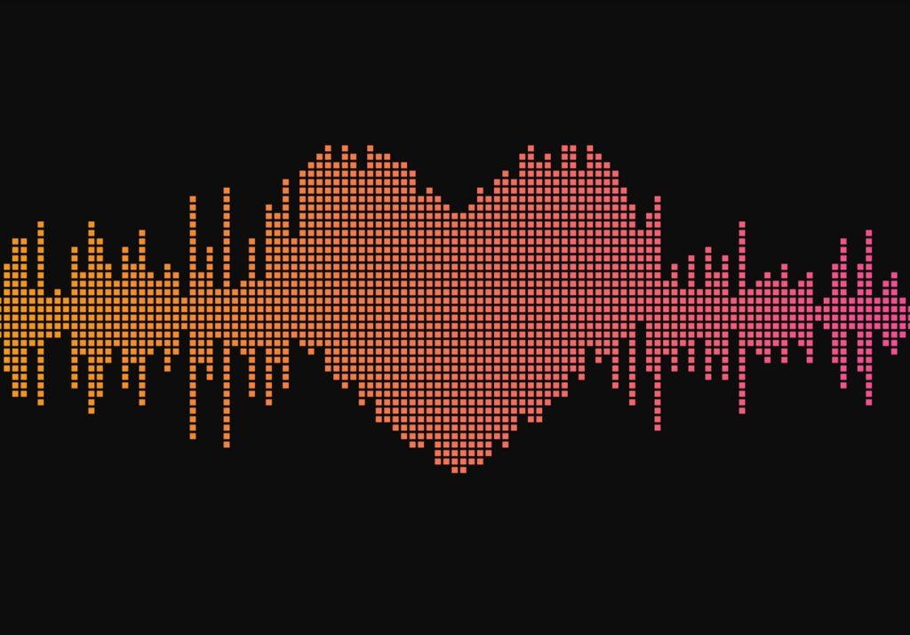 Sound wave. Heart shape. Music equalizer. Abstract vector illustration