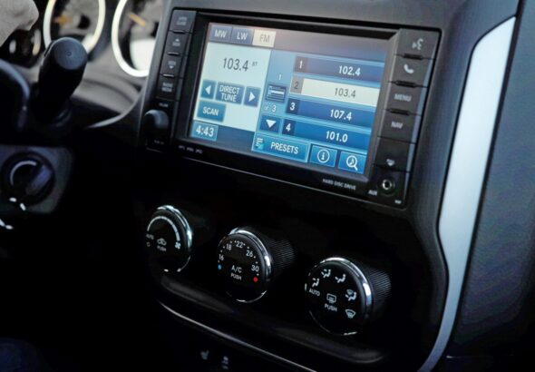 Monitor on the dashboard of the car