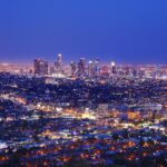 View of the downtown Los Angeles skyline at night