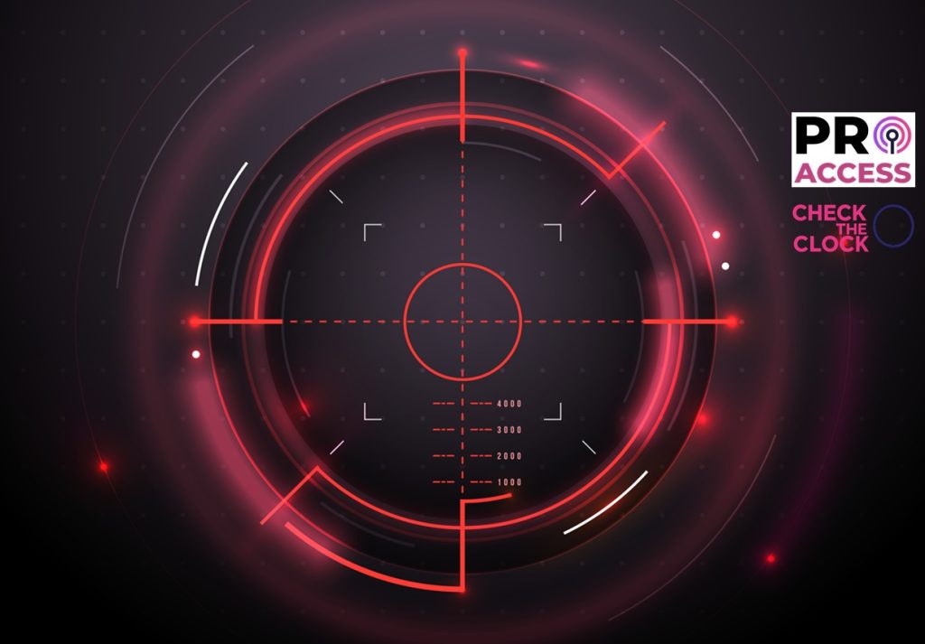 Futuristic red rifle scope HUD for take aim