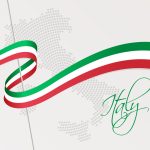 Wavy national flag and radial dotted halftone map of Italy