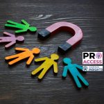 Magnet and figures of people. Customer acquisition and retention.
