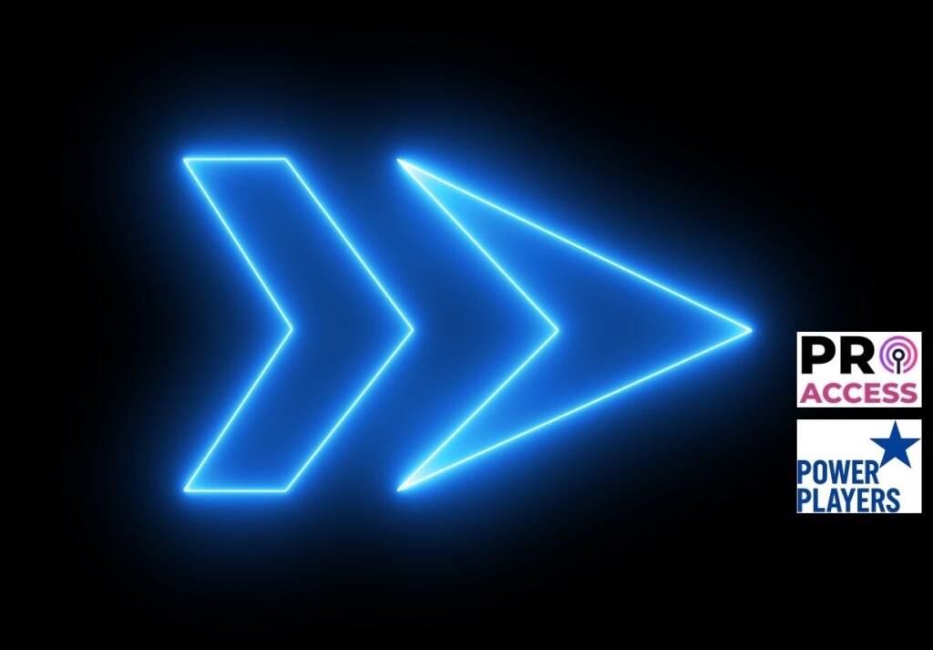 Glowing neon cursor arrow on dark background. Neon blue arrow icon, arrows on black background.