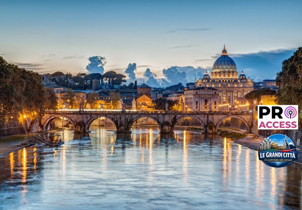 St. Peter’s Basilica at dusk in Rome, Italy