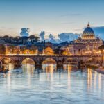 St. Peter’s Basilica at dusk in Rome, Italy
