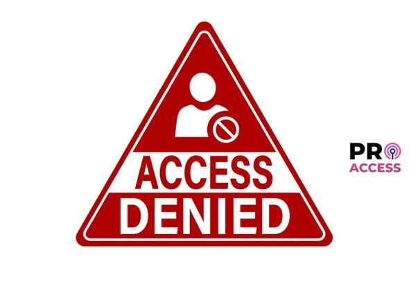 Access denied. Red warning triangle sign with symbol and text