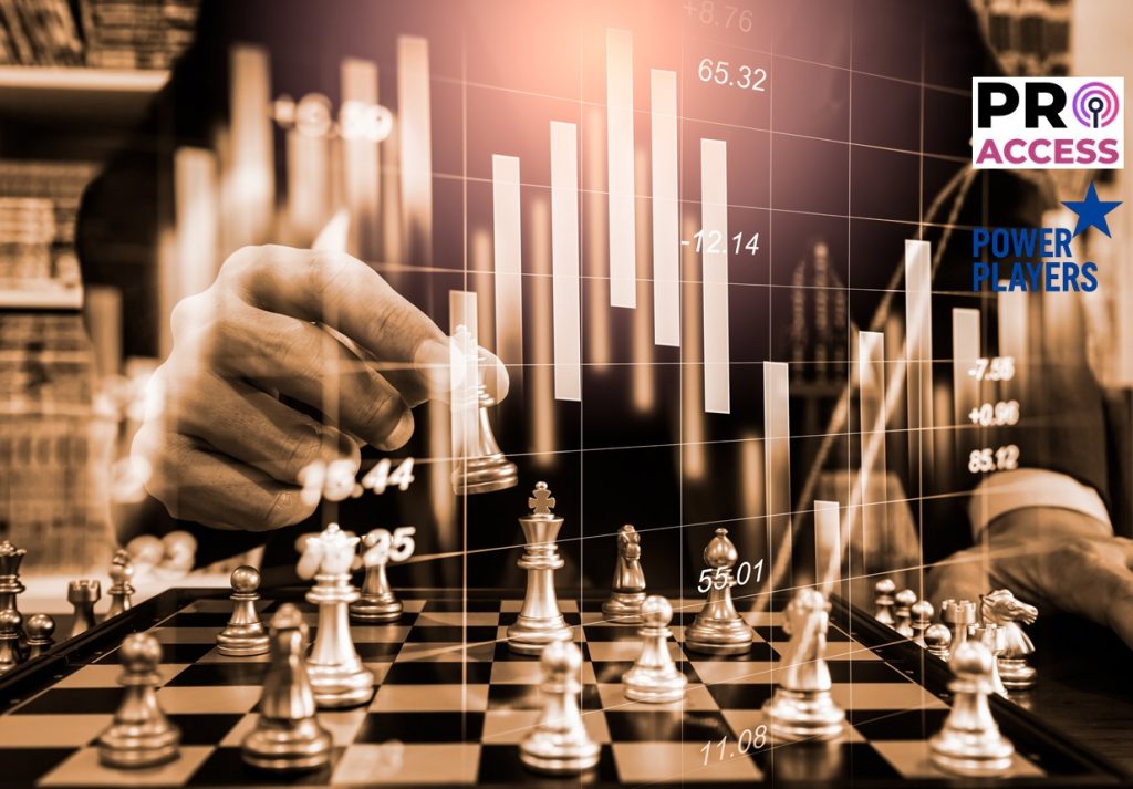 Chess game on chess board on stock market or forex trading graph chart for financial investment concept. Economy trends for digital business marketing strategy analysis. Abstract finance background.