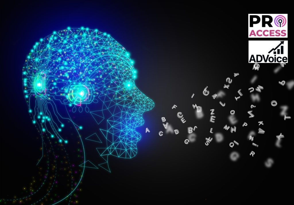 AI speaks letters, text-to-speech or TTS, text-to-voice, speech synthesis applications, generative Artificial Intelligence, futuristic technology in language and communication.